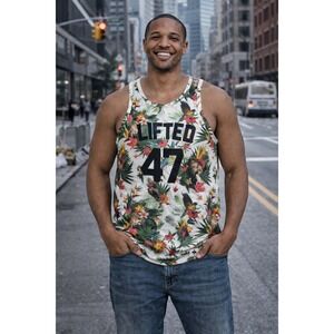 LRG Lifted 47 Tropical Lion Parrot Mesh Tank Top Streetwear Urban XL